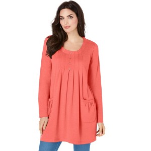 Roaman's Women's Plus Size Long Sleeve Two Pocket Soft Knit Tunic - 1 of 4