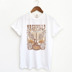 Simply Sage Market Women's Nashville Guitar Wings Short Sleeve Garment Dyed Tee - 1 of 2
