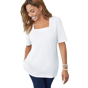 Jessica London Stretch Cotton Square Neck Tee - 1 of 4
