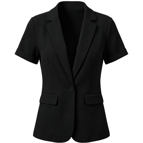 Женские пиджаки INSPIRE CHIC Women's Notch Lapel Collar One Button Office Formal Short Sleeve Blazer Medium Black