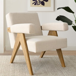Morgan Accent Chair With Arms,22.5" Wide Lounge Armrest Linen Accent Chair,Upholstered Seat and Back With V Shape Solid Wood Legs-Maison Boucle - 1 of 4