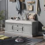 Entryway Storage Bench with 2 Drawers and 2 Cabinets, Shoe Bench with Removable Cushions-ModernLuxe