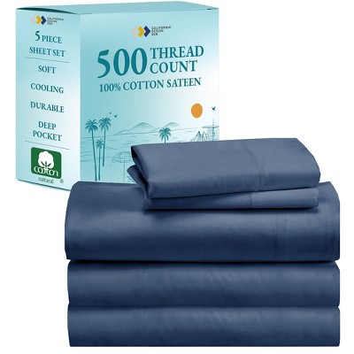 Luxury 500 Thread Count Bed Sheets Set - 100% Cotton Sateen Sheets Set, Soft, Cool & Breathable, Deep Pocket by California Design Den