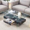 FURNIinspire Coffee Tables Modern Two-Tier Coffee Table, Clear Tempered Glass and Black Marble Texture, Multifunctional Storage, Black, 43"*24"*17" - 2 of 4