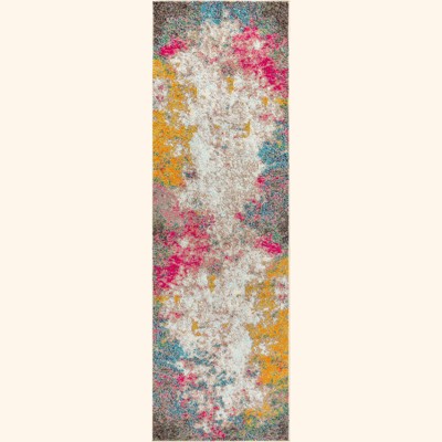 Yellow and Multicolor Abstract Synthetic Flat Woven Area Rug