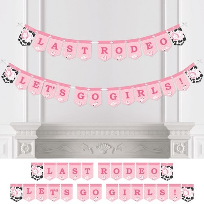Big Dot of Happiness Last Rodeo - Pink Cowgirl Bachelorette Party Bunting Banner - Party Decorations - Last Rodeo Let's Go Girls