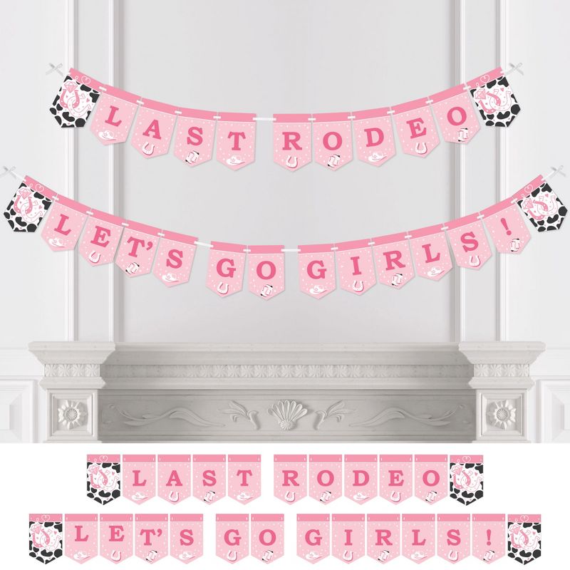 Big Dot of Happiness Last Rodeo - Pink Cowgirl Bachelorette Party Bunting Banner - Party Decorations - Last Rodeo Let's Go Girls, 1 of 6