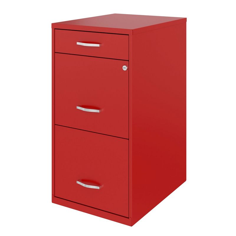 Space Solutions 18 Inch Wide Metal Organizer File Cabinet for Office Supplies and Hanging File Folders w/ Pencil Drawer & 3 File Drawers, Red, 2 of 7