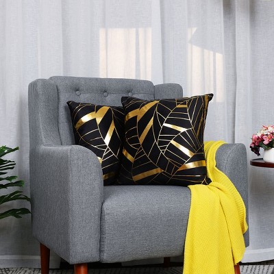 PiccoCasa Stamping Soft Geometry Pattern Polyester Decorative Pillow Cover 18"x18" Black 2 Pcs