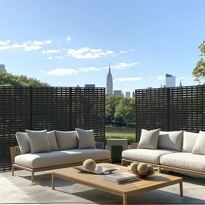 PexFix 72 x 47 Inch Lattice Design Metal Privacy Screen Freestanding Outdoor Divider Panel for Patio Deck Balcony Heavy Duty Base Weatherproof Black - 1 of 4
