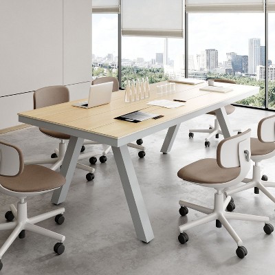 Famapy Heavy-Duty Industrial Office Desk,Modern Meeting Desk,Collaboration Desk with Metal Legs,for 8-10 People