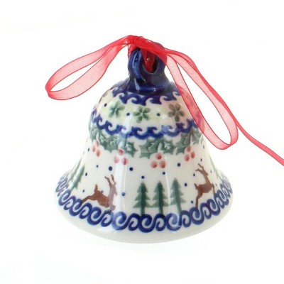 Blue Rose Polish Pottery Reindeer Delight Medium Bell