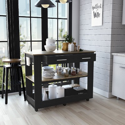 XIYUYEU Farmhouse Kitchen Island with 2 Drawers, 2 Open Storage Shelves ...