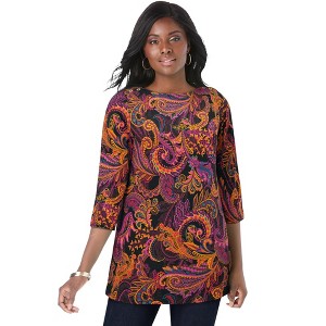 Jessica London Women's Plus Size Stretch Cotton Boatneck Tunic - 1 of 4