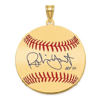 Black Bow Jewelry 14K Gold Plated Robin Yount Signature LG Enamel Baseball Pendant