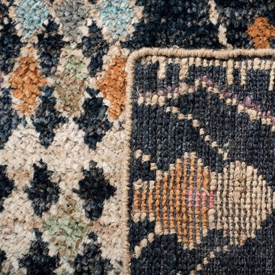 Bohemian Black and Beige Hand-Knotted Jute Area Rug 5' x 8'