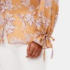 Knit & Lounge Women’s Floral Button Down Top Tie Neck Ruffle Trim Long Sleeve Feminine Flowy Blouse - 3 of 4