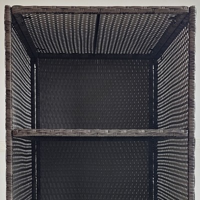Mixed Gray Wicker Outdoor Storage Cabinet with Shelves