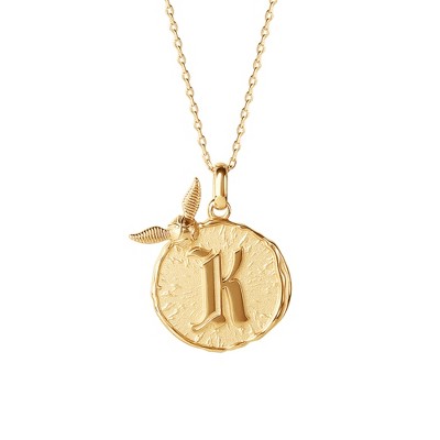Harry Potter Wizarding World Golden Snitch Initial K Gold Plated Pendant Necklace, 18"