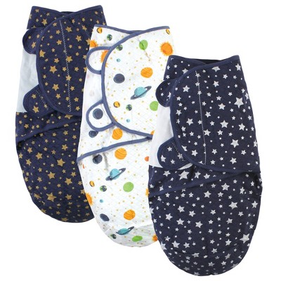 Hudson Baby Unisex Baby Quilted Cotton Swaddle Wrap 3pk, Metallic Stars, 0-3 Months