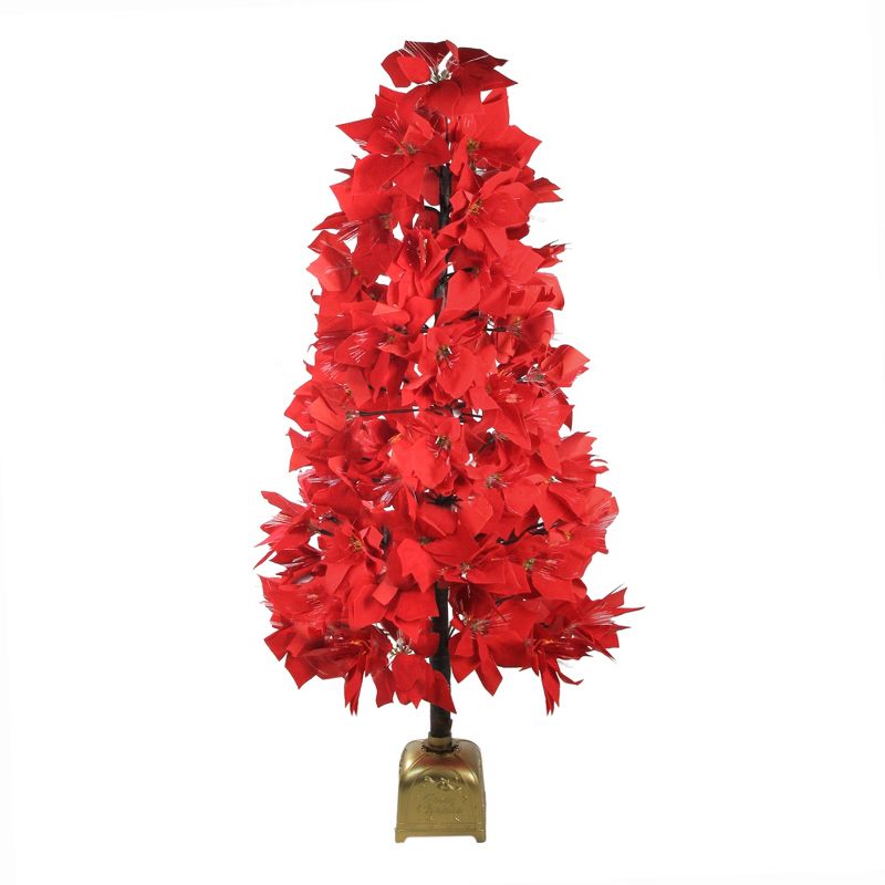 Northlight 4' Prelit Artificial Christmas Tree Fiber Optic Color Changing Red Poinsettia, 1 of 6