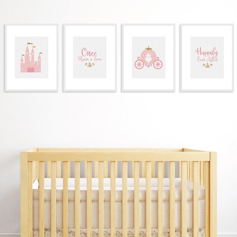 Big Dot of Happiness Little Princess Crown - Unframed Pink & Gold Castle Nursery and Kids Room Linen Paper Wall Art - Set of 4 Artisms - 8 x 10 inches, 2 of 8
