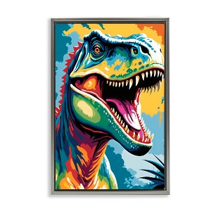 Stupell Industries Colorful Roaring T-Rex Floating Frame Canvas Art - 1 of 4