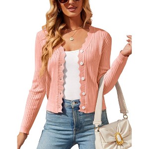 Womens Lightweight Knit Cardigan V Neck Long Sleeve Front Button Down Elegant Shrugs for Dresses - 1 of 4