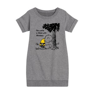 - Peanuts - World Filled With Mondays Graphic Short Sleeve Fleece Dress - 1 of 4