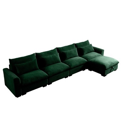 NicBex L-Shaped Corduroy Sectional Sofa,Deep Seat Couch with Storage Ottoman and 4 Waist Pillows for Living Room,Bedroom