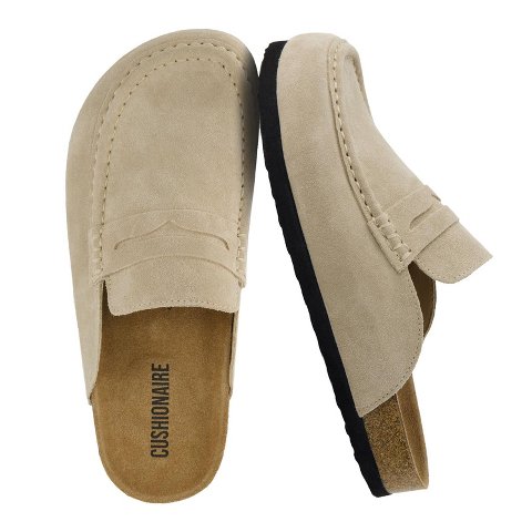 Женские сабо CUSHIONAIRE Fondu Genuine Leather Mule Clogs for Women, Comfortable Slip On Womens Shoes with Penny Strap Accent and Memory Foam Footbed, Biscuit 10