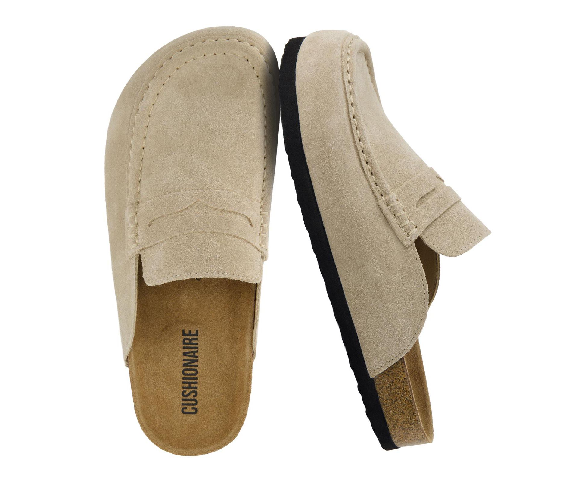 CUSHIONAIRE Fondu Genuine Leather Mule Clogs for Women, Comfortable Slip On Womens Shoes with Penny Strap Accent and Memory Foam Footbed