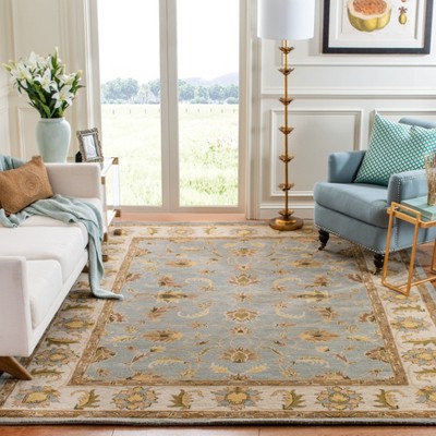 Light Blue and Beige Hand-Tufted Wool Area Rug