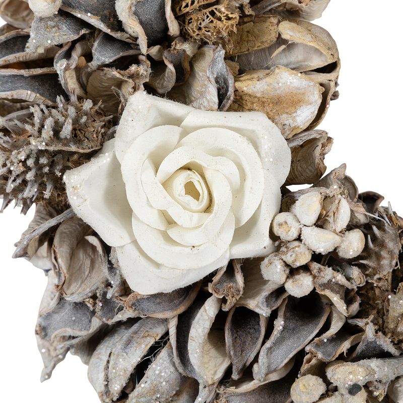 Northlight Glittered White Roses Winter Botanicals Artificial Christmas Wreath - 9.5" - Unlit, 5 of 6