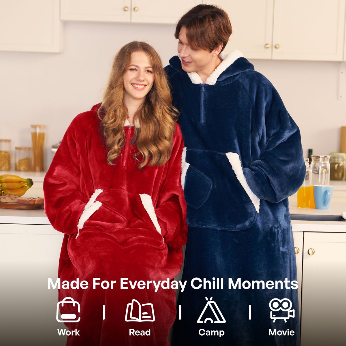 Joyfy Long Wearable Blanket Hoodie for Women Men Gifts for Mom Fleece Hooded Blanket Sweatshirt Cozy Throw with Pocket & Sleeves for Adult Oversize - thumbnail 4
