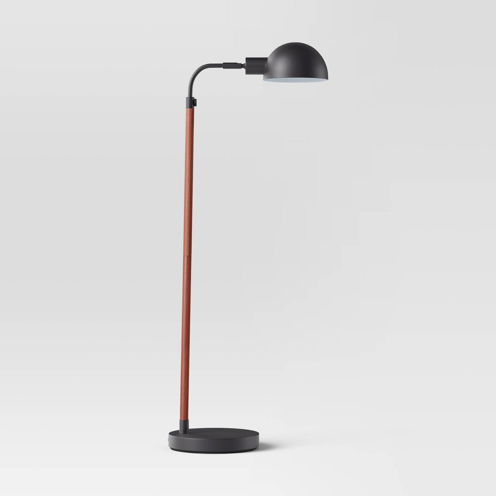 Photos - Floodlight / Street Light Pharmacy Floor Lamp Black with Faux Leather Wrap (Includes LED Light Bulb)