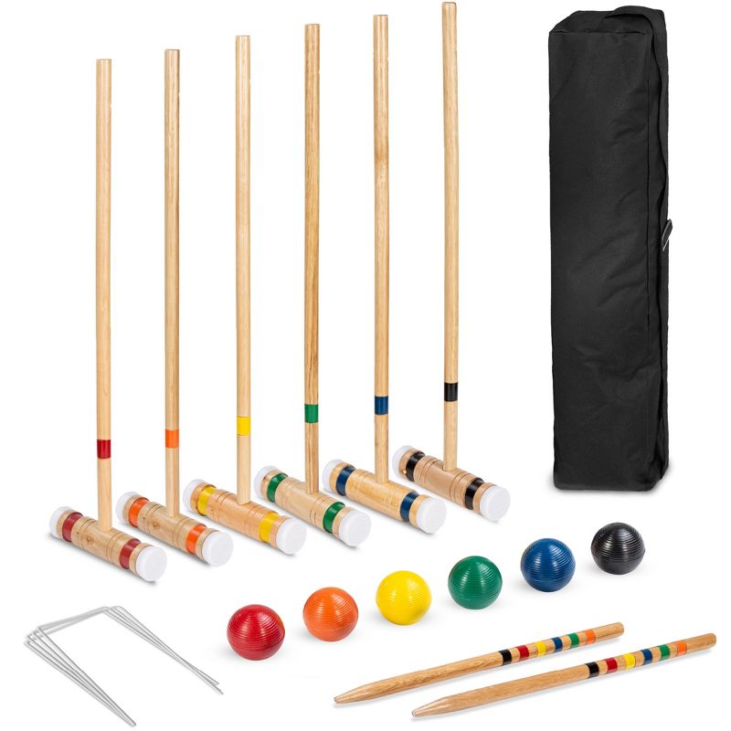 Best Choice Products 6-Player 32in Wood Croquet Set w/ 6 Mallets, 6 Balls, Wickets, Stakes, Carrying Bag - Multicolor, 1 of 7
