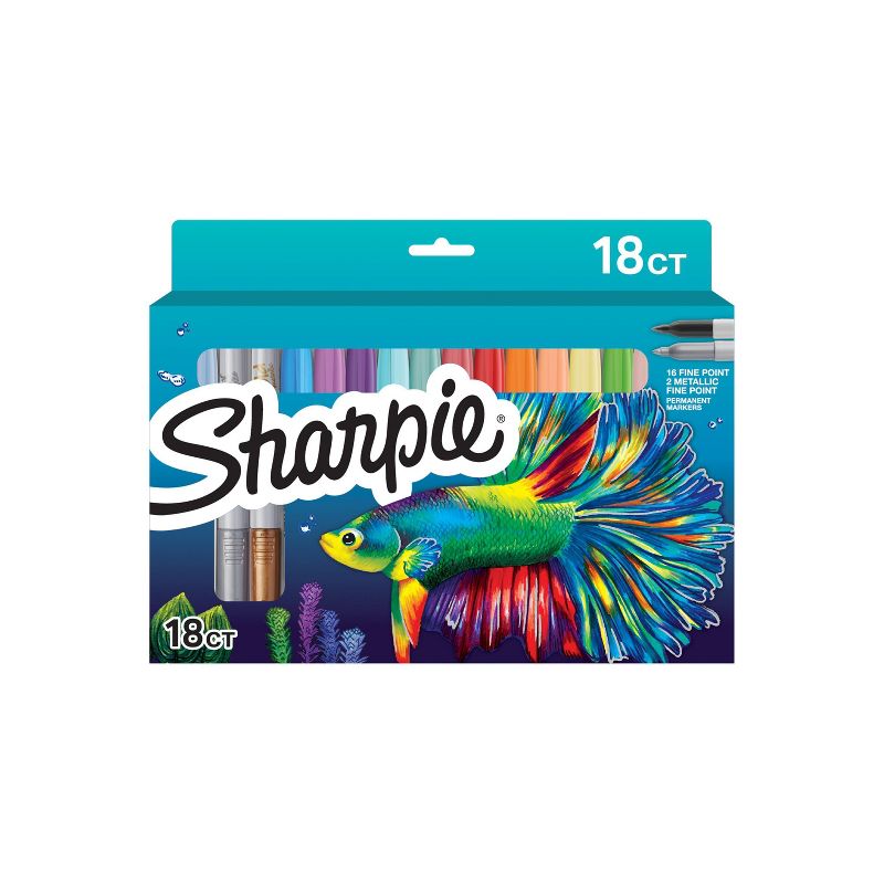 Sharpie Permanent Fine Tip Markers 18pk Multicolor, 1 of 5