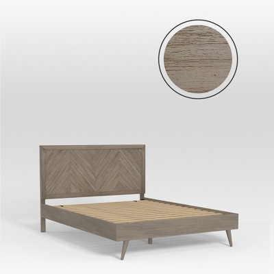 Queen Grey Mahogany Chevron Wood Bed Frame with Headboard
