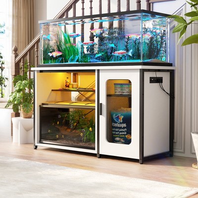 Aheaplus 55-75 Gallon Rectangle Aquarium Stand with Power Outlets & LED Light,Fish tank stand