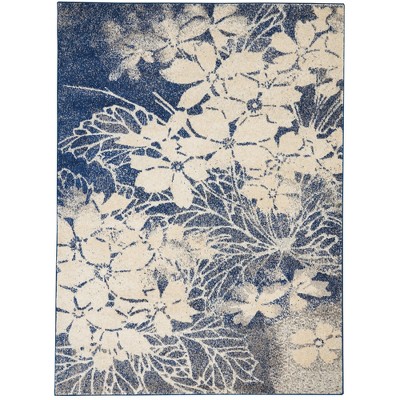 Tranquil TRA08 Beige/Navy Area Rug Contemporary Ombre Floral By Nourison
