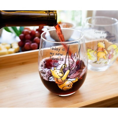 Disney Winnie The Pooh Quotes Teardrop Stemless Wine Glass Set