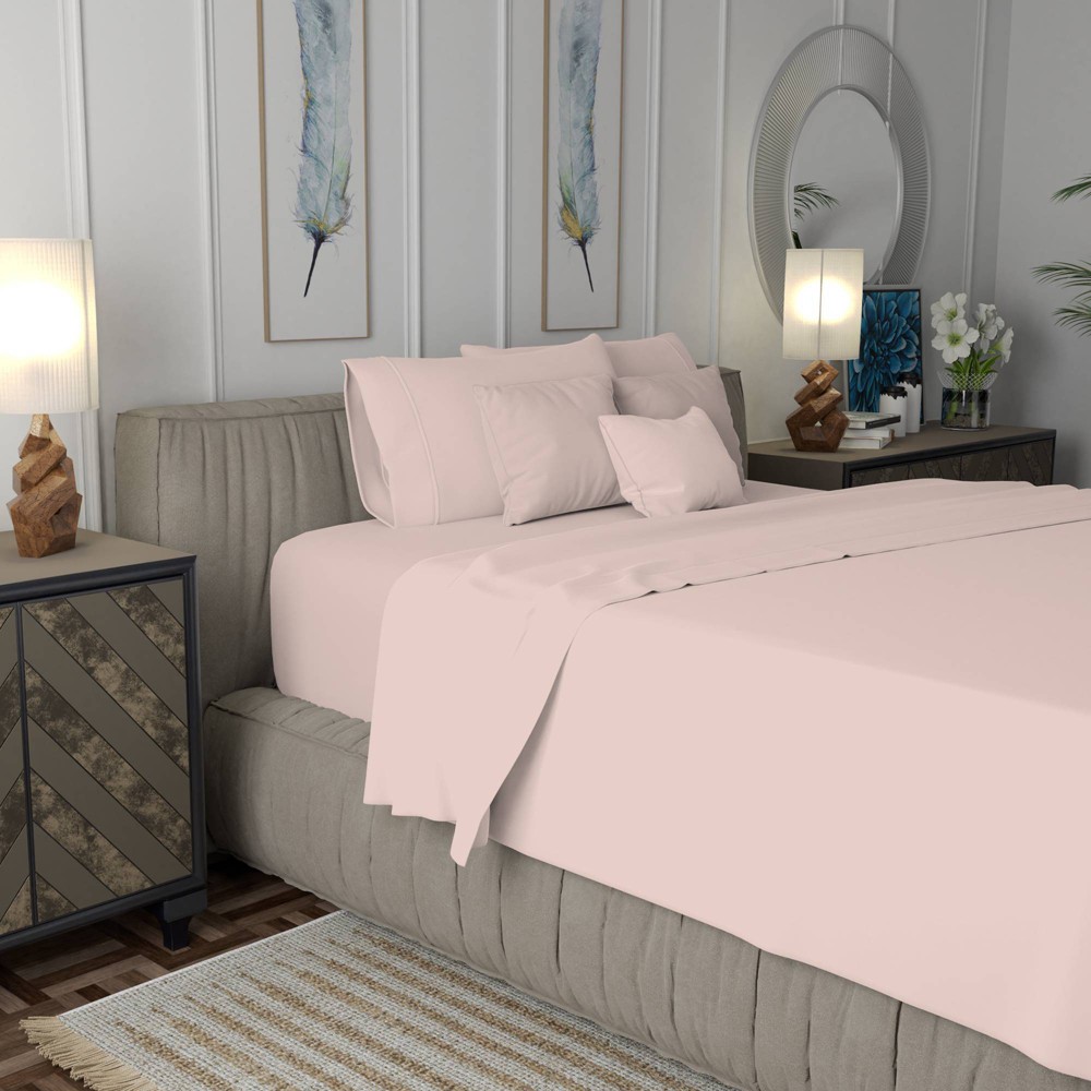 Photos - Bed Linen Aireolux King 600 Thread Count Cotton Sateen Sheet Set Light Pink