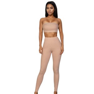 Slickblue Women's Ribbed Tube Top and Leggings Set, Bodycon Fit, Soft Stretch Fabric, Color Options, Size S-L - 1 of 4