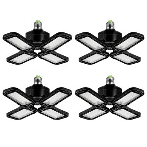 YANSUN 12 in. 6000K Daylight Foldable Industrial Black LED Flush Mount Garage Lightfor Garage or Utility Room 4-Pack - 1 of 1
