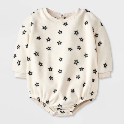 Image of Grayson Mini Baby Star Printed Sweatshirt Bubble Romper - Off-White 0-3M