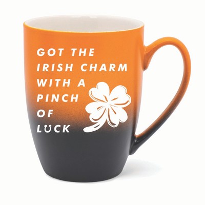 Elanze Designs Irish Charm With Pinch Of Luck Two Toned Ombre Matte 10 ounce New Bone China Coffee Tea Cup Mug, Orange and Black