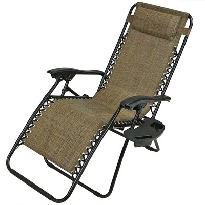 Sunnydaze Folding Fade-Resistant Outdoor Zero Gravity Lounge Chair with Pillow and Cup Holder - Brown