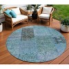 Teal Blue Aqua And Gray Patchwork Washable Indoor Outdoor Area Rug - 2 of 4