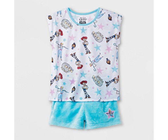 Girls' Toy Story 2pc Pajama Set - White/Blue XS